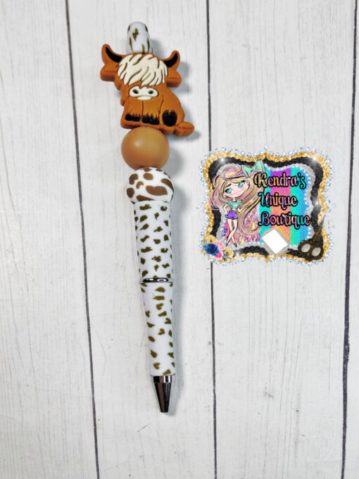 Dark Brown Highland cow Beaded Pen